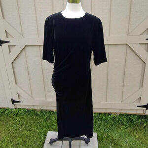 Lk Bennett KARA Black Velvet Evening Dress Ruched Side Size 16 US 12